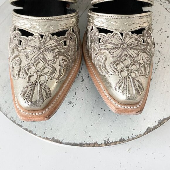 Lane Robin Slingback Mule Gold Cowboy Boots Womens 7 Cowgirl Western Short Ankle - Picture 6 of 11